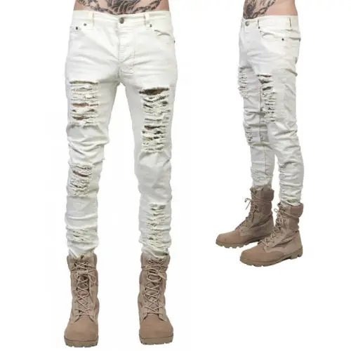 Мужские облегающие джинсы прямые эластичные с дырками 2018 | Мужская одежда