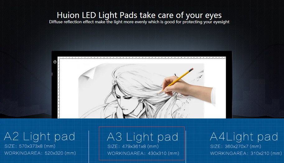 Huion A3 светодиодный светильник Профессиональный USB Трассировка доска анимация почерк регулируемый светильник освещения коробки для художников