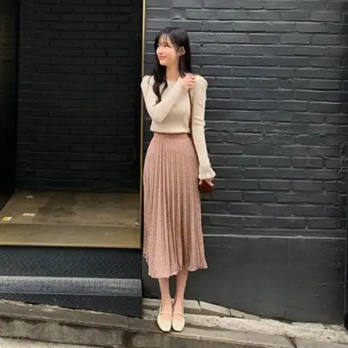 Faldas mujer moda 2019 женские плиссированные юбки в горошек весенние Юбки миди леди с