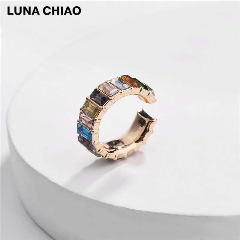 Женские серьги манжеты LUNA CHIAO популярные Разноцветные с кристаллами радуги