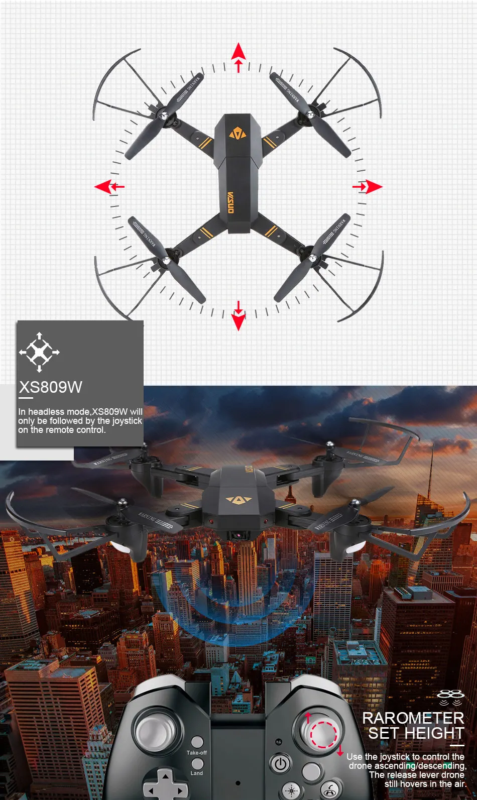 Visuo XS809W XS809HW Квадрокоптер мини складной селфи Дрон с Wifi FPV 0.3MP/2MP камерой удержание высоты RC Дрон Vs JJRC H47 E58
