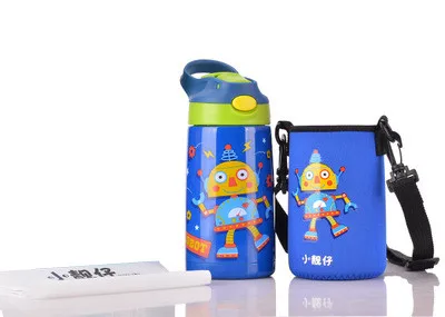 Robot-bag Горячая Bpa-free 400 мл нержавеющая сталь портативный мешок чашки Вакуумная чашка ребенка воды чайник путешествия чай фруктовый сок соломы термос колба - Цвет: Robot-bag