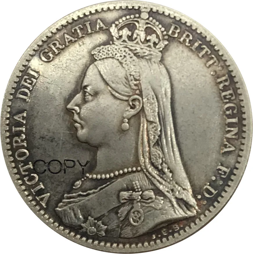 Большая Великобритания Виктория 6 pence 2 й портрет 1888 Cupronickel посеребренные копии