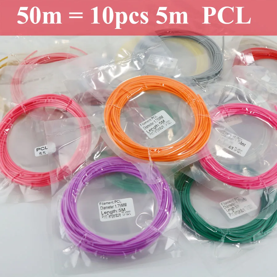only 10pcs 5m PCL Myriwell 3D печать Ручка 3D Ручка 50 м или 100 м PCL Материал USB низкая температура безопасный для детей Рисование игрушки подарки на день рождения - Цвет: only 10pcs 5m PCL