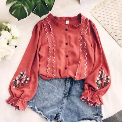 2018 fashion Women Sweet lantern sleeve Blouse shirt female O Neck loose Full Autumn Blusa top |
