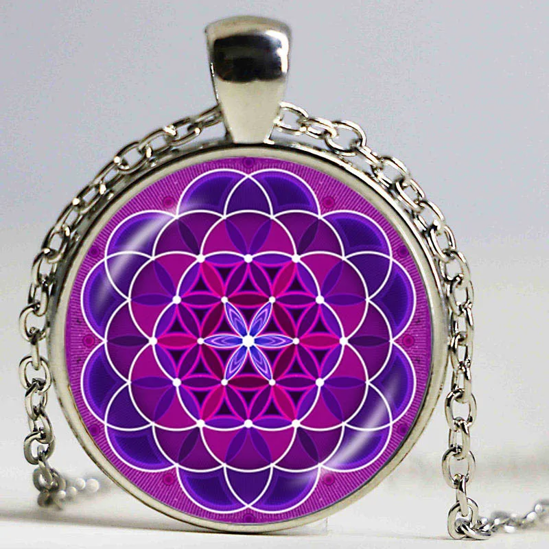 Ожерелье &quotцветок жизни&quot с изображением зеленых листьев и Мандала серебро