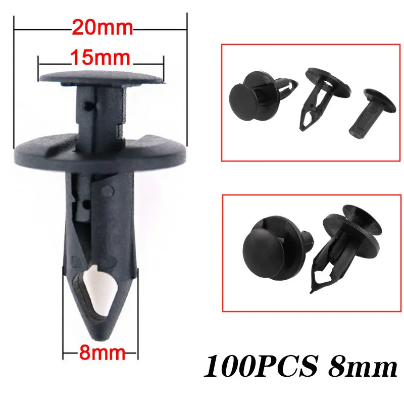 

100PCS/Set 8mm Auto Fastener Car Fender Black Plastic Automotive Screw Fastener Clip for Nissan Teana Tiida X-Trail Sylphy