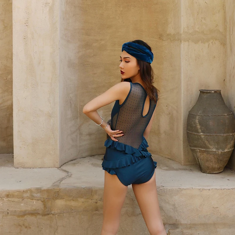 2019 Роскошный Королевский синий кружевной слитный купальник с вышивкой для