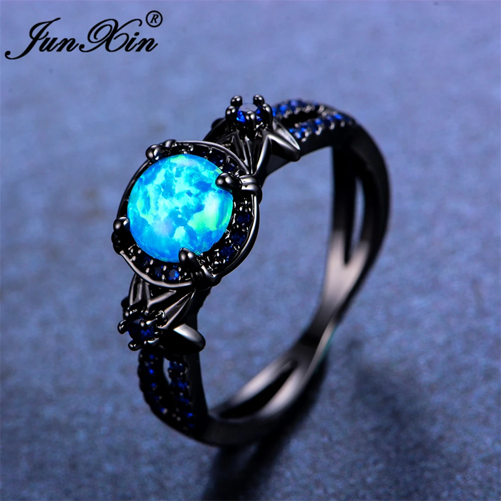 Женское кольцо с опалом junxin модное винтажное синими цветами черного золота 2017| |