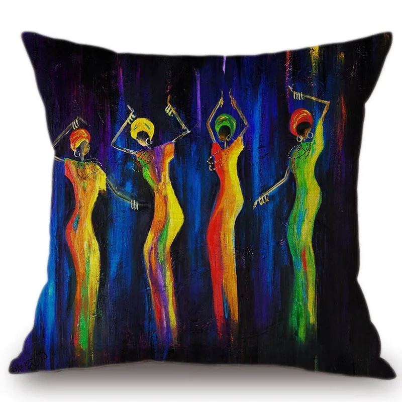 Museum Art Corridor Decoration Africa Culture Pillow Cover Colourful Dancing African Women Girl Hotel Lobby Decor Cushion | Дом и сад