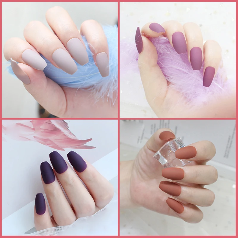 Матовые накладные ногти 24 шт. мягкие матовые полное покрытие художественная