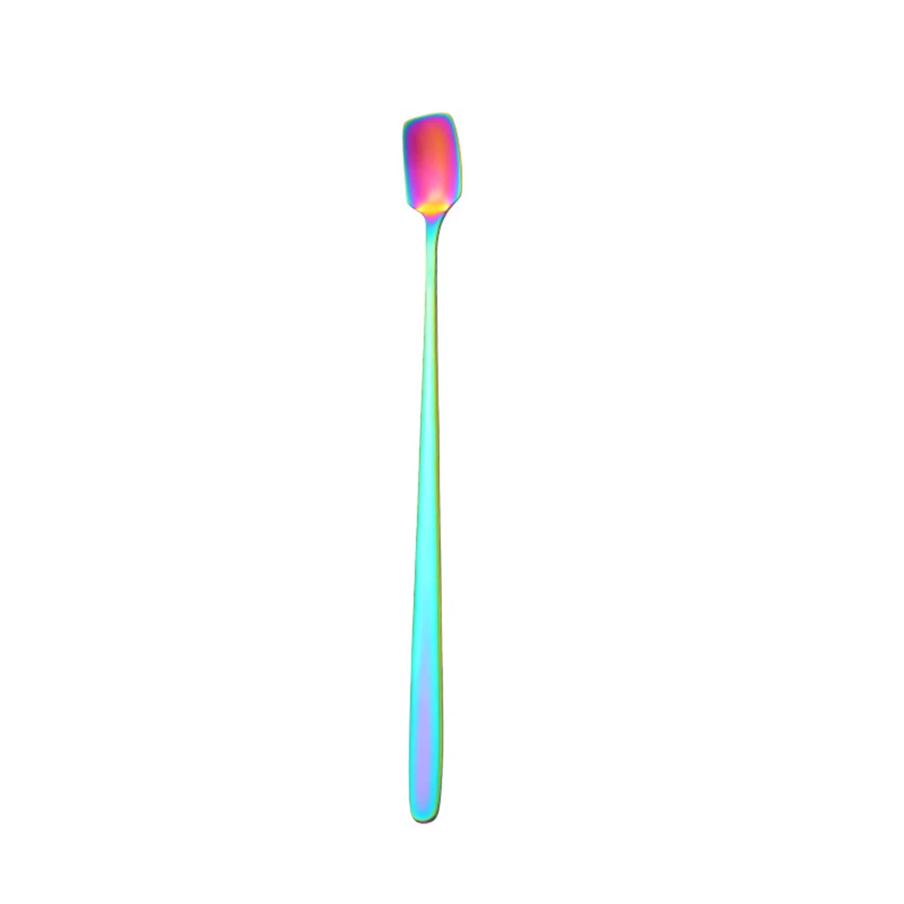 long-colorful 1 шт., креативная кофейная ложка, красочная, из нержавеющей стали, с длинной ручкой, ложка для перемешивания, для скрещивания, черная, золотая, с короткой ручкой, ложка с квадратной головкой - Цвет: long-colorful