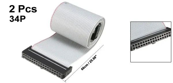 34pins 66cm Gray Uxcell 2 шт. серый/радужный 26/30/34pins 48/66/128 см длинные 2,54 мм Шаг IDC плоский кабель Dupont гибкая лента с разъемом - Цвет: 34pins 66cm Gray