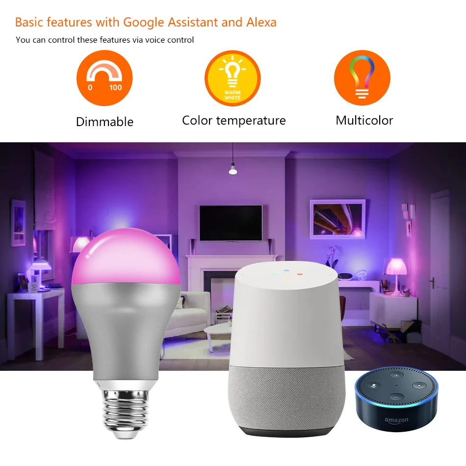 Wi Fi светодиодный умный свет лампы затемнения RGBW Homelights E27 7 W 100 до 264 вольт