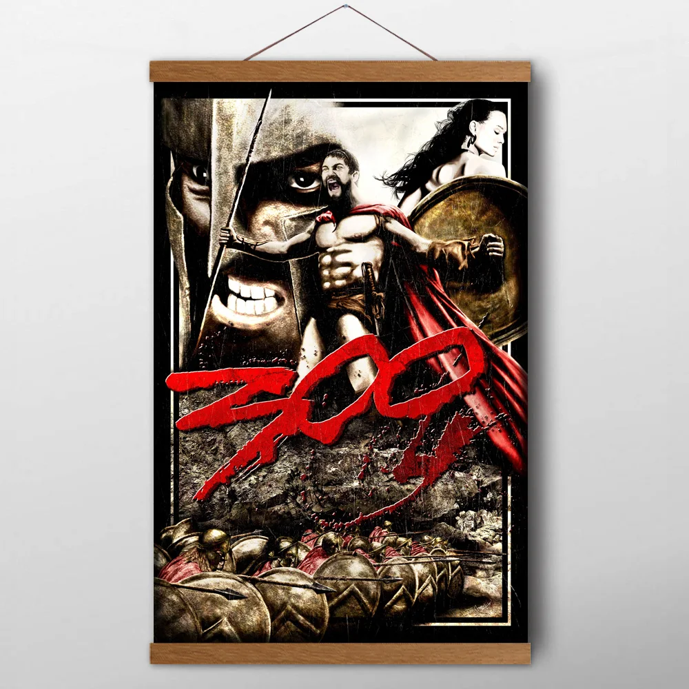 Canvas Painting with Solid Wood Scrolls Spartan 300 Warriors Wall Art Classic Movie Posters and Prints for Home Decor | Дом и сад