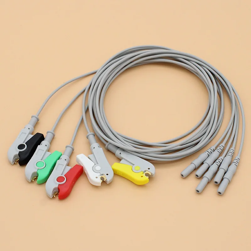 5-контактный кабель EEG/EMG/ECG/EKG din1.5 holter, свинцовый провод зажима электрода для одноразовой электродной прокладки и ЭЭГ крышки.