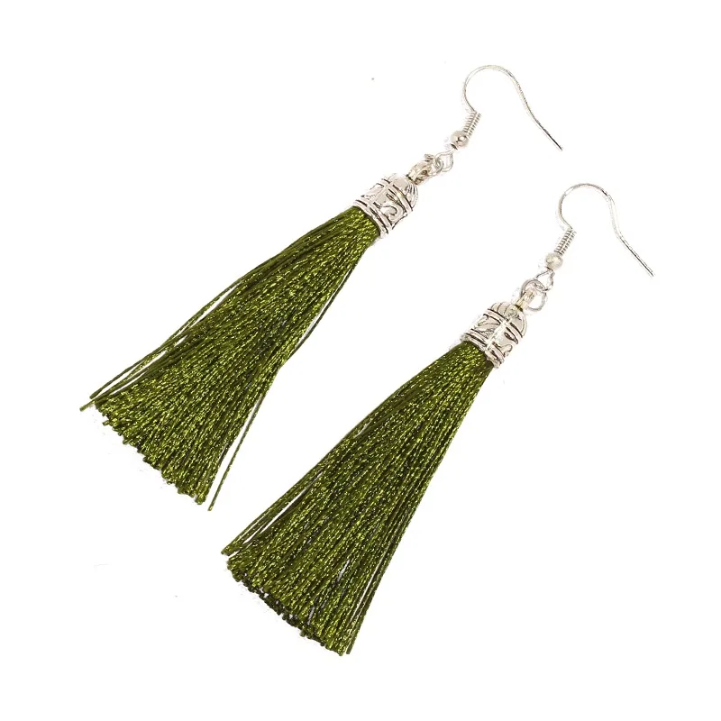 army green-15 Qtian серьги с кисточками ручной работы Модный богемный черный красный 14 цветов длинные висячие Винтажные серьги-кисточки для женщин pendiente - Окраска металла: army green-15