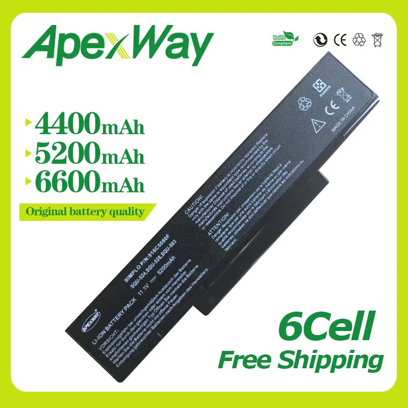 Apexway Аккумулятор для ноутбука Asus Φ A9 A9T A9C A9W F2 F3 M51 S62 S96 Z53 Z94 Z96 916C5220F 916C5280F 925C2290F|laptop