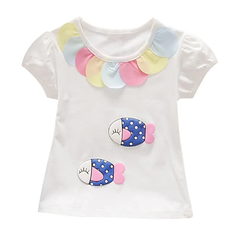 Summer Toddler Girl Cartoon Print Pattern Short Sleeve T-shirt Tops – Cotton Casual Outfits – New Regular O-neck image 2