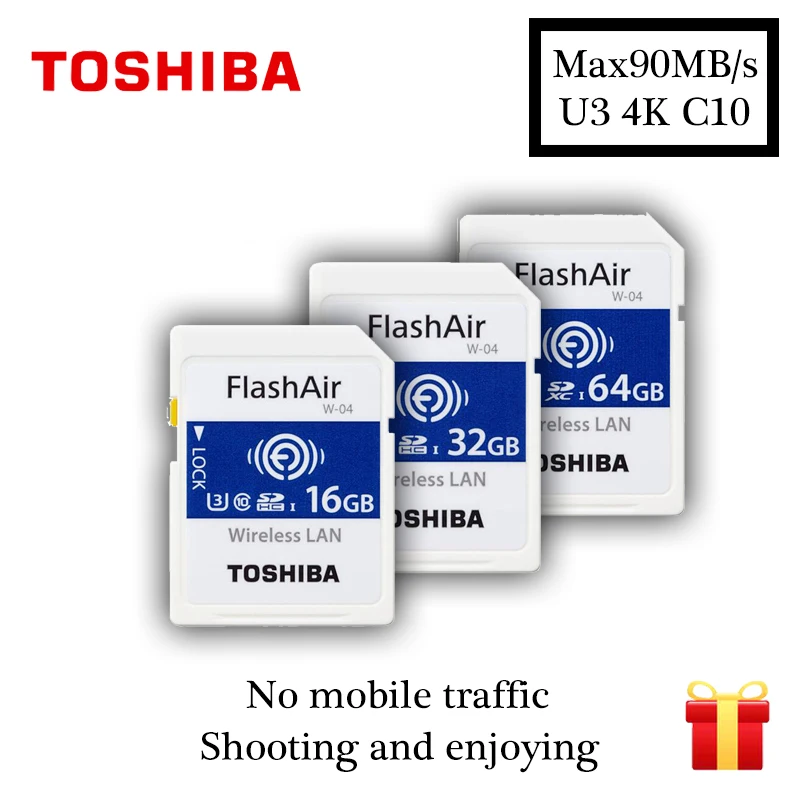Карта памяти TOSHIBA Wifi 16 ГБ 32 64 Гб 90 м/с SDHC SDXC Class 10 U3 Tarjeta SD FlashAir W 04 sd карта для цифровой