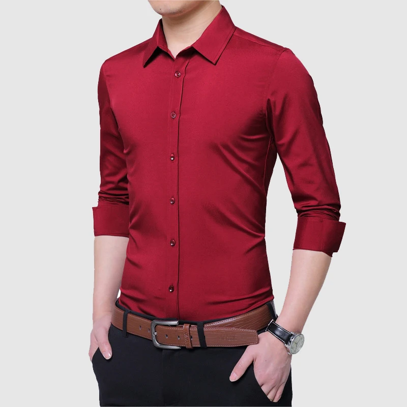 Фото Мужская повседневная приталенная рубашка Camisa Masculina белая хлопковая красная с Мужская повседневная приталенная рубашка Camisa Masculina белая хлопковая красная с
