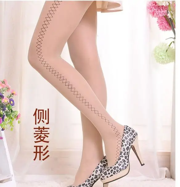 QA93 Summer ultra tights velvet tattoos print pantyhose women breathable open crotch stockings images - 6