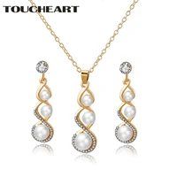 toucheart white pearls wedding jewelry sets for women bridal crystal gold earrings statement necklace pearl set gifts set190007