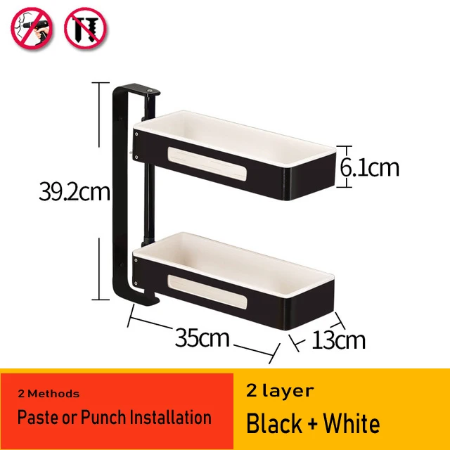 Black White 2 layers Кухонные стеллажи из алюминиевого сплава, держатели, вращающийся многослойный настенный стеллаж для приправ, стойка для хранения в ванной, 08168 - Цвет: Black White 2 layers