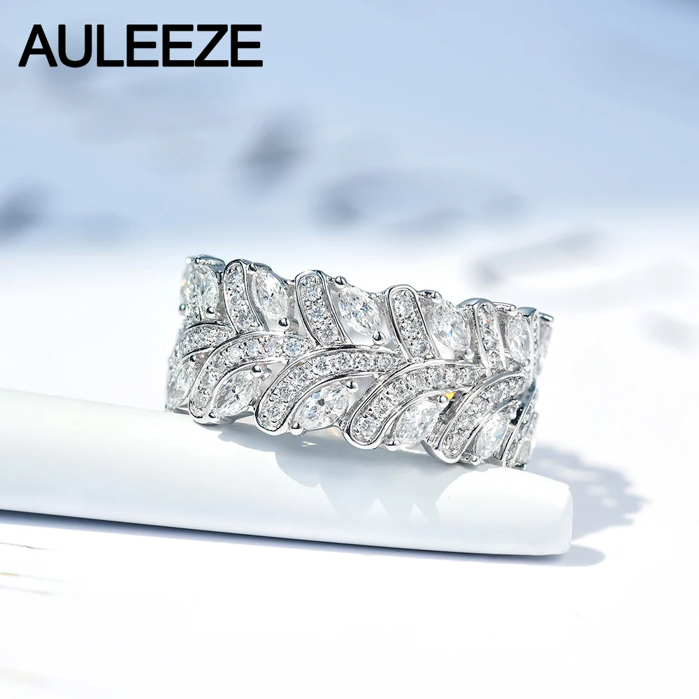 AULEEZE Роскошная сверкающая оправа 1,5 cttw Moissanite бриллиантовое кольцо Настоящее 14 к белое золото офисное женское кольцо
