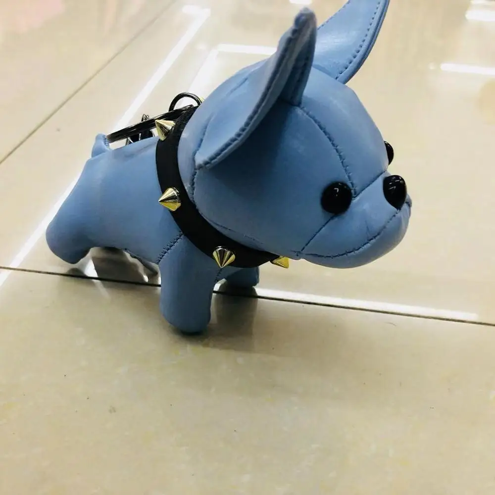 Light blue Брелок с бульдогом из искусственной кожи животное собака брелок держатель сумка Шарм брелок Chaveiros бульдог сумка аксессуары панк стиль Pendan - Цвет: Light blue