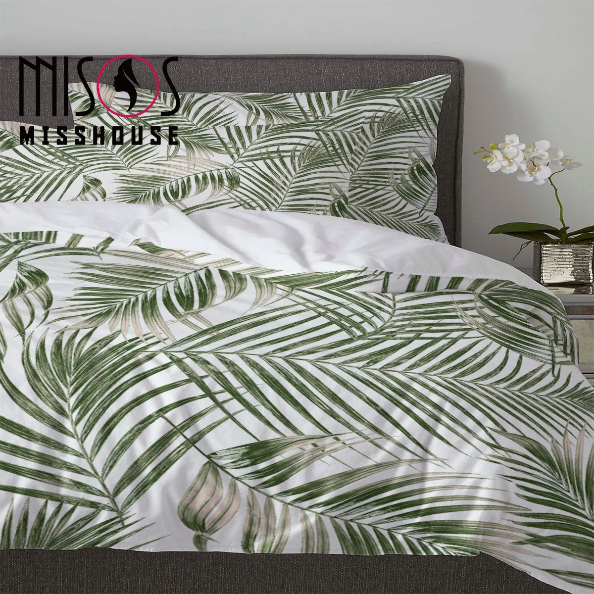 MISSHOUSE Bedding Sets Green Leaves Tropical Home Textile 3pcs Duvet Cover Set Comforter Pillowcases | Дом и сад