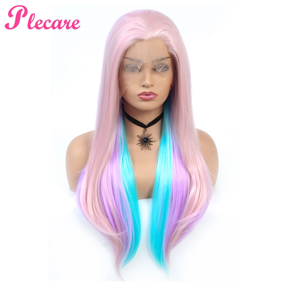 Plecare Ombre Длинные цветные синтетические волосы парик Pruiken прямые кружевные