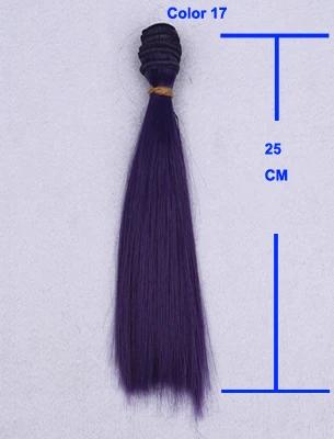 Color 17 25 см длинные прямые волосы; синий; зеленый; фиолетовый; желтый цвет толщиной 1/3/1/4 1/6 bjd парики Высокая температура волосы куклы самодельные - Цвет: Color 17