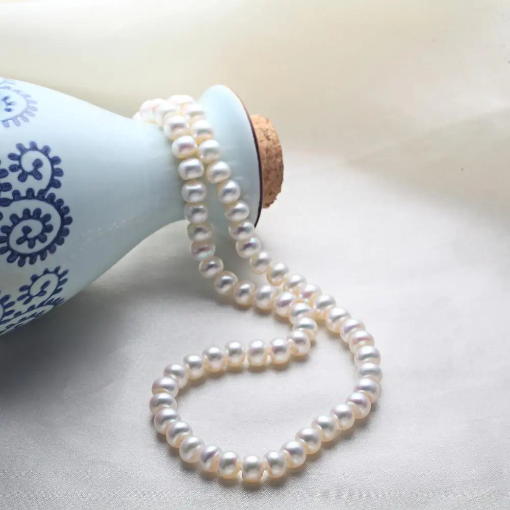 Настоящая Натуральная кожа ожерелье 8 9 мм натуральный жемчуг отправка маме