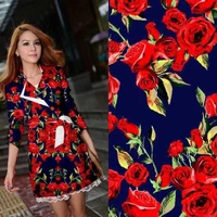 leolin vintage clothing bluewhite green leaves red rose slightly elastic satin patchwork cotton fabric tissus