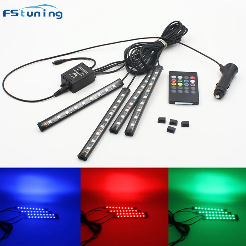 FSTUNING RGB 12 в 9 Светодиодная лента светильник для салона автомобиля декоративные