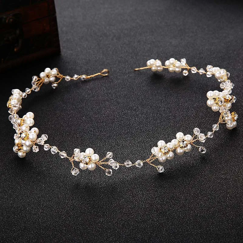 HS-J4385-Gold QYY, модные жемчужные золотые свадебные аксессуары для волос, цветы, свадебные украшения для волос, заколки для волос, заколки с жемчугом для женщин, головные уборы - Окраска металла: HS-J4385-Gold