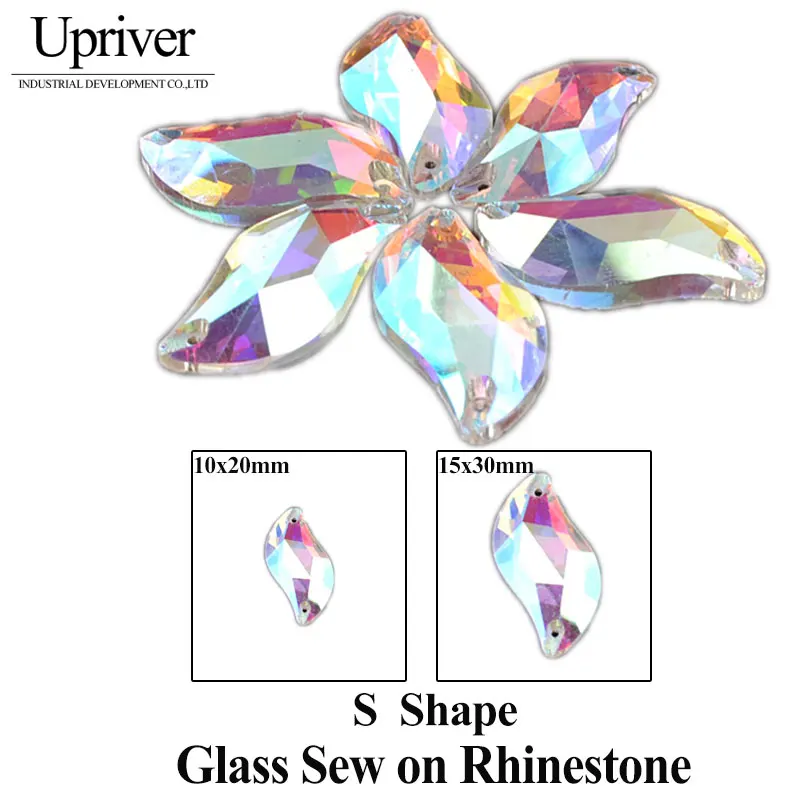 

Upriver "S" Shape Crystal Button 2 Holes Crystal AB 10X20mm 15x30mm Silver Base Sewing On Rhinestones