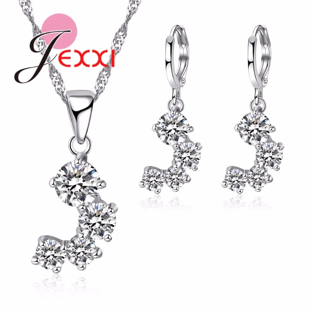 

925 Sterling Silver for Women Wedding Necklace/Earrings Wholesale New Arrival AAA Cubic Zirconia Curve Jewelry Set