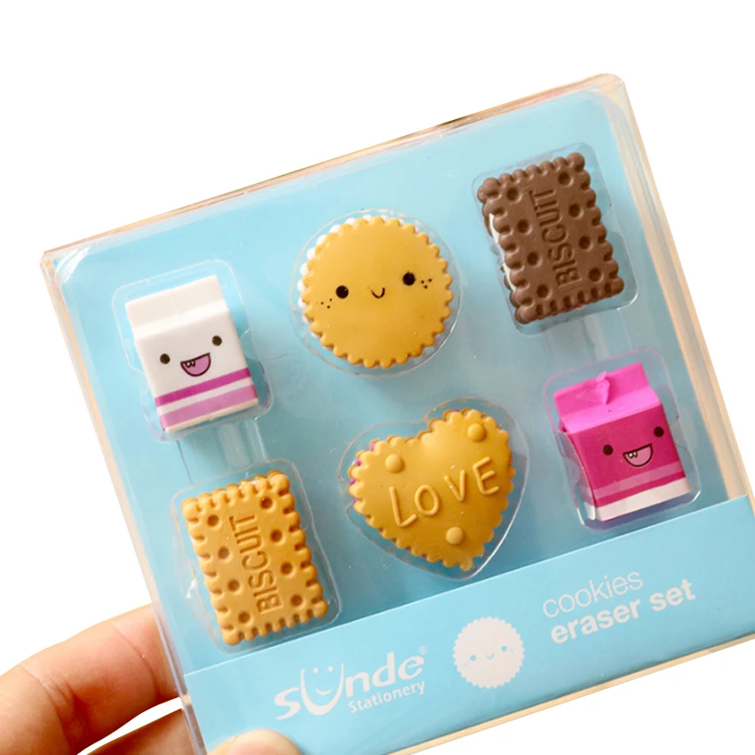 4 предмета в партии милые печенье Ластик Мультфильм коробку Milk Biscuit ластик