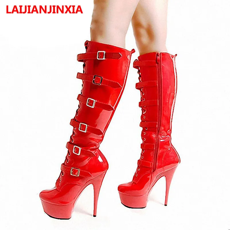 

LAIJIANJINXIA Ultra-Leather Party Queen Big Size 15cm High Heels Sexy Women Boots Mid-calf Shoes Knee Boots Dance shoes B-073