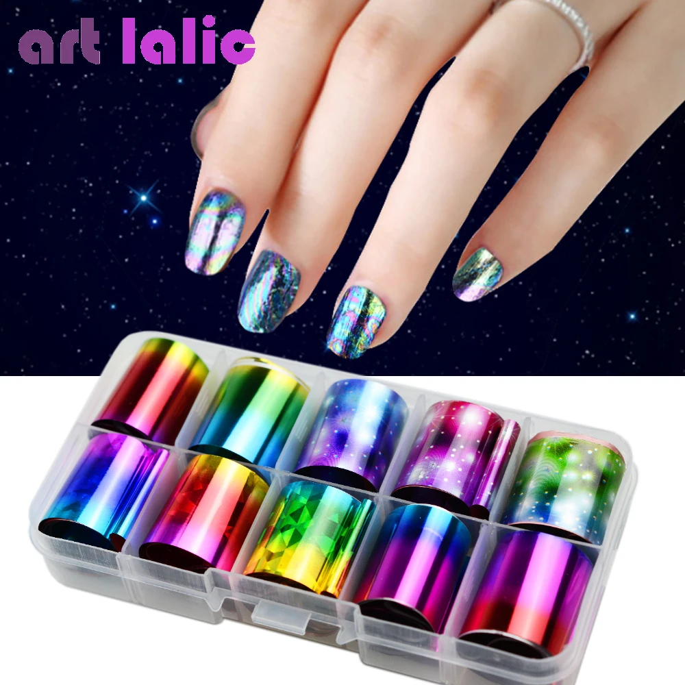 

10 Sheets/Box 2.5*60cm Holographic Nail Foil Set Transparent AB Color Diamond Starry Sky Nail Art Transfer Sticker Manicure