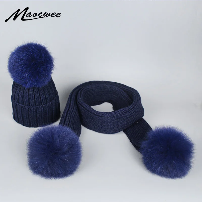 

Pompom Cap Scarf for Children and Adult Winter Women Fox Fur Pompom Beanies Caps Hats Scarves Set Casual Crochet Pom Pom Beanies