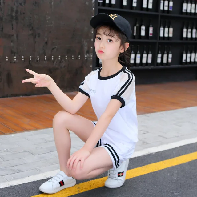 Летняя одежда для девочек новинка 2019 комплекты одежды детей футболка с короткими