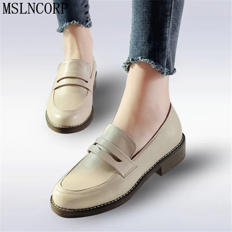 

Plus Size 34-43 New Fashion Spring Autumn Women Flat Round Toe Oxford Shoes Woman Soft Leather Loafers comfortable casual Shoes