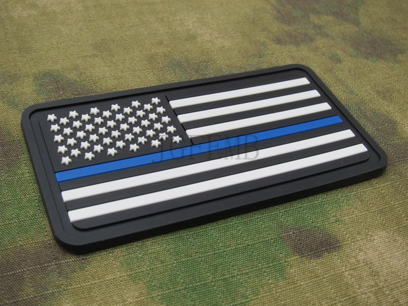 Черный черный белый дизайн тонкая синяя линия американский флаг полиция спецназ