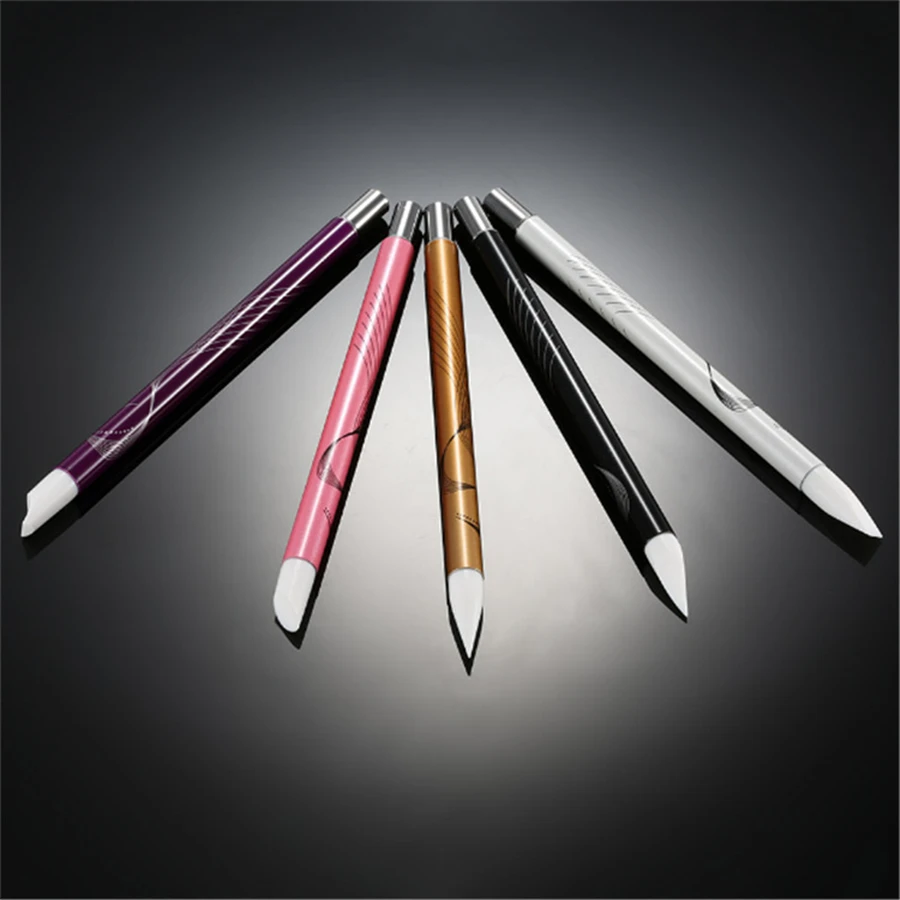 1set 2 Way Crystal Nail Art Brush Pen Silicone Head Carving Emboss Shaping Hollow Sculpture Acrylic Manicure Dotting Tools | Красота и