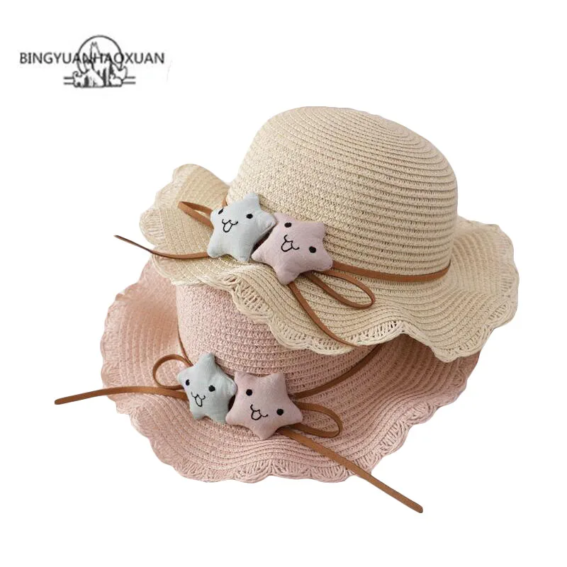 

Children Sea Star Sun Hat Wavy Straw Hats Baby Boy Girls Visor Cap Summer Foldable Sun Cap Kids Beach Sunscreen Fisherman Hat