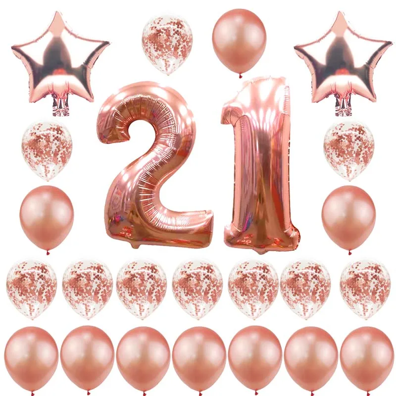 21 Years 24 шт./компл. 16, 18, 20 30 40 50 60 лет с днем рождения звезда розового золота конфетти 40 дюймов количество Фольга шар Декор для вечеринки в честь Дня Рождения S2XN - Цвет: 21 Years