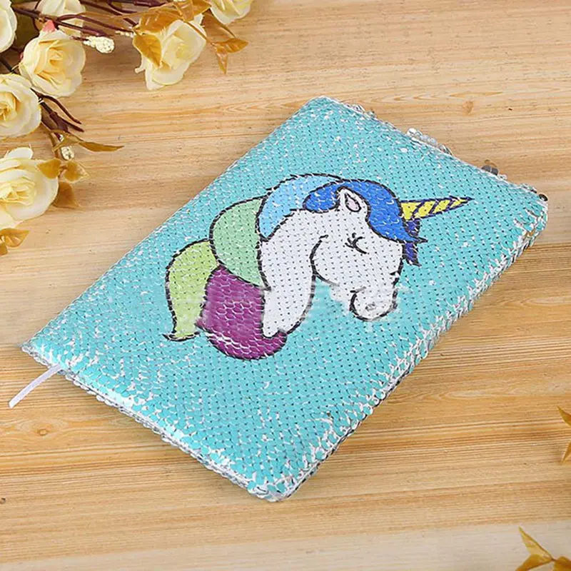 A5 Тетрадь Цвет двусторонние пайетки Единорог Дневник Книга 78 блокнот со страницами журнал Сделай Сам личный дневник книги - Цвет: BL
